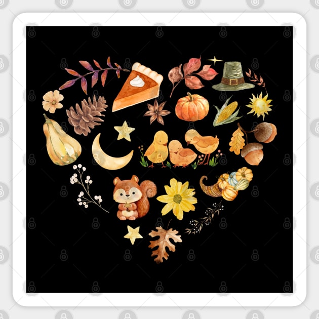Autumn Harvest Heart Aesthetic - Watercolor Mosaic Sticker by TuncGK